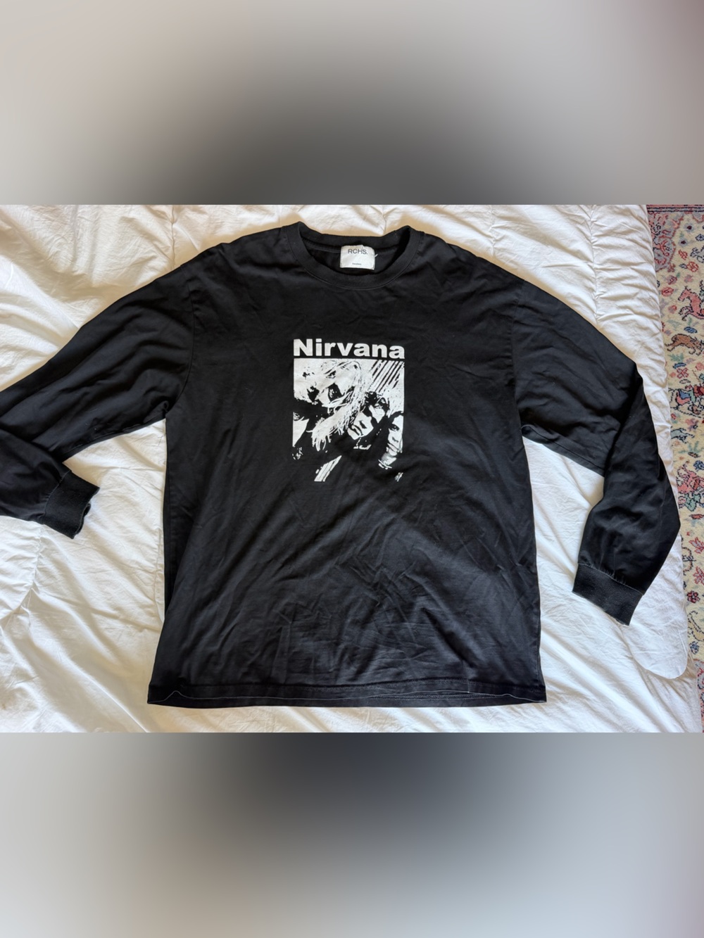 NIRVANA Black Long Sleeve Tee with White Band Graphic
